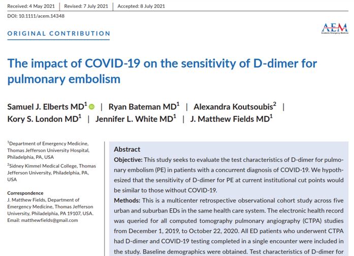Read more about the article Can We Trust D-dimer for VTE in COVID-19? (Elberts)
